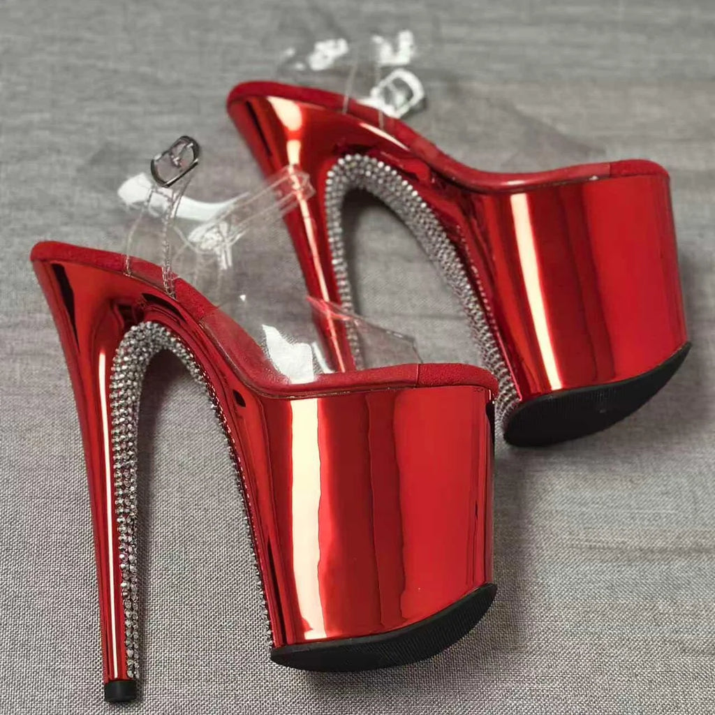 Jewel Heels - Chrome Red Diamond Back 8 Inch