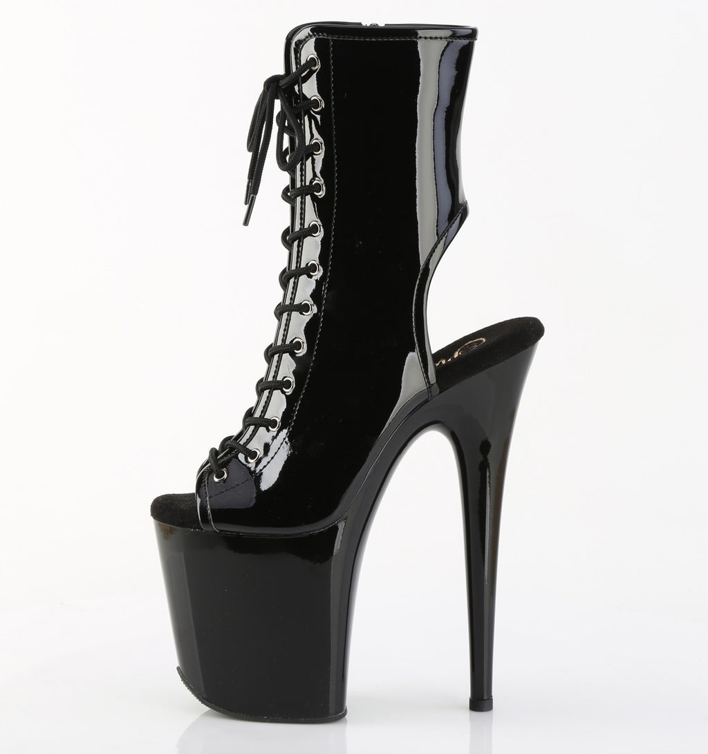Pleaser - Flamingo 1016 - Open Toe & Lace-Up Black - 8 inch