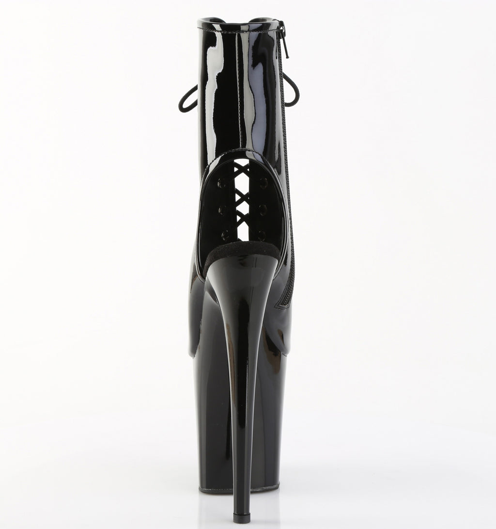 Pleaser - Flamingo 1016 - Open Toe & Lace-Up Black - 8 inch