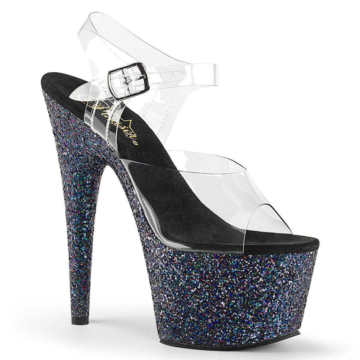 Pleaser - 708 LG - Black Multi Glitter - 7 inch