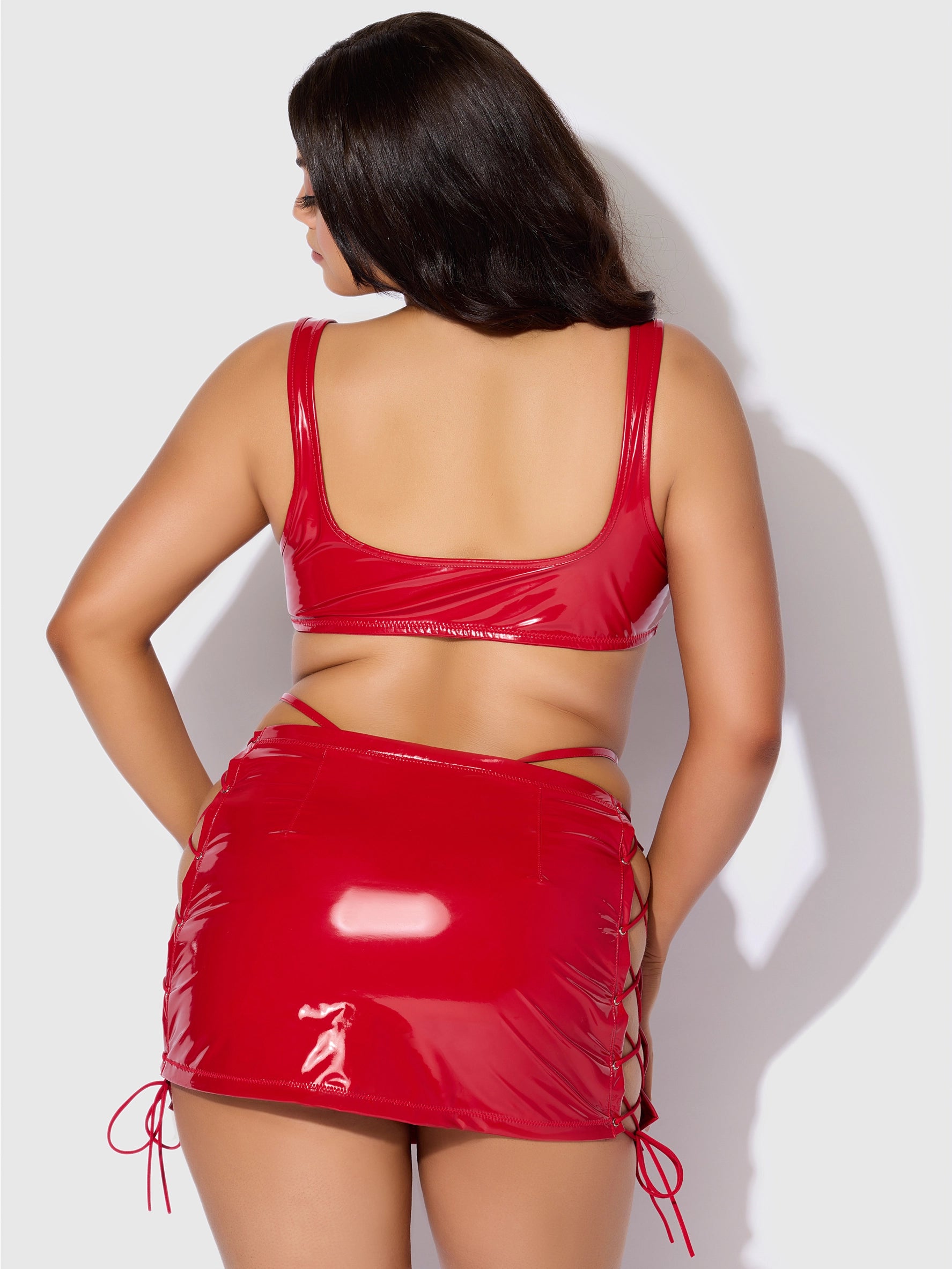House of Desire – Red Vinyl Lace-Up 3-Piece Set