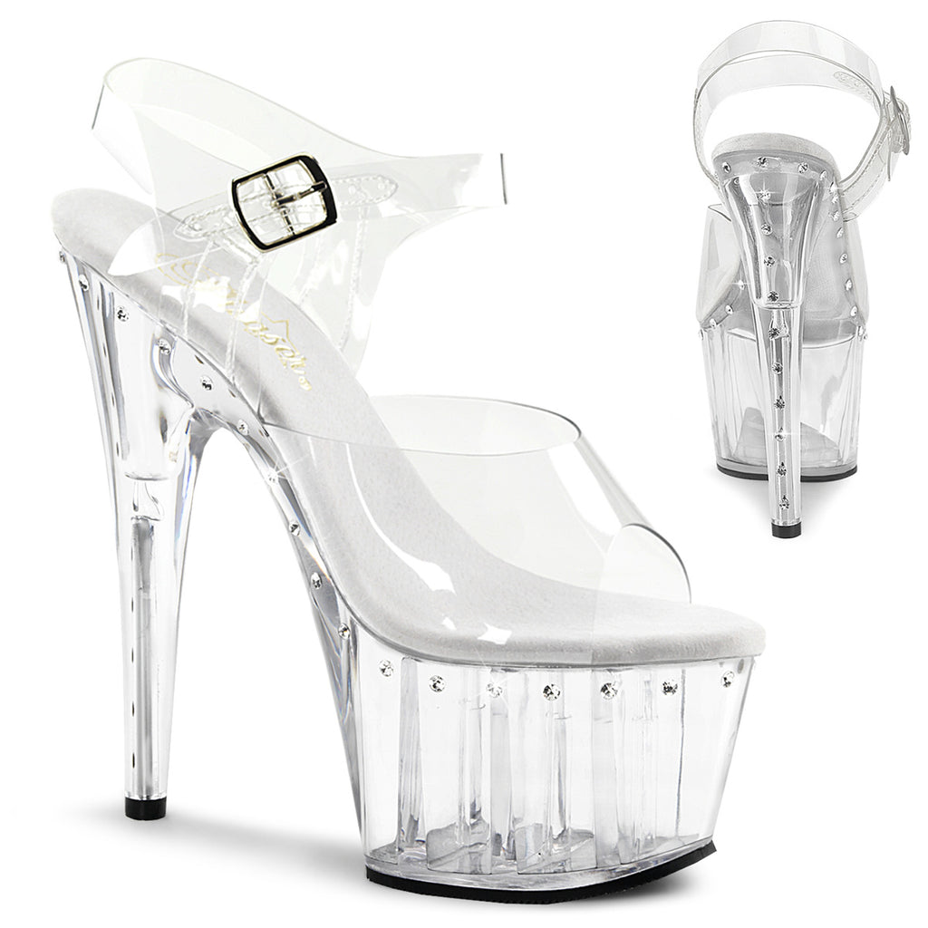 Pleaser Adore 708 LS Line Rhinestone sandales pole dance plateforme transparente straes