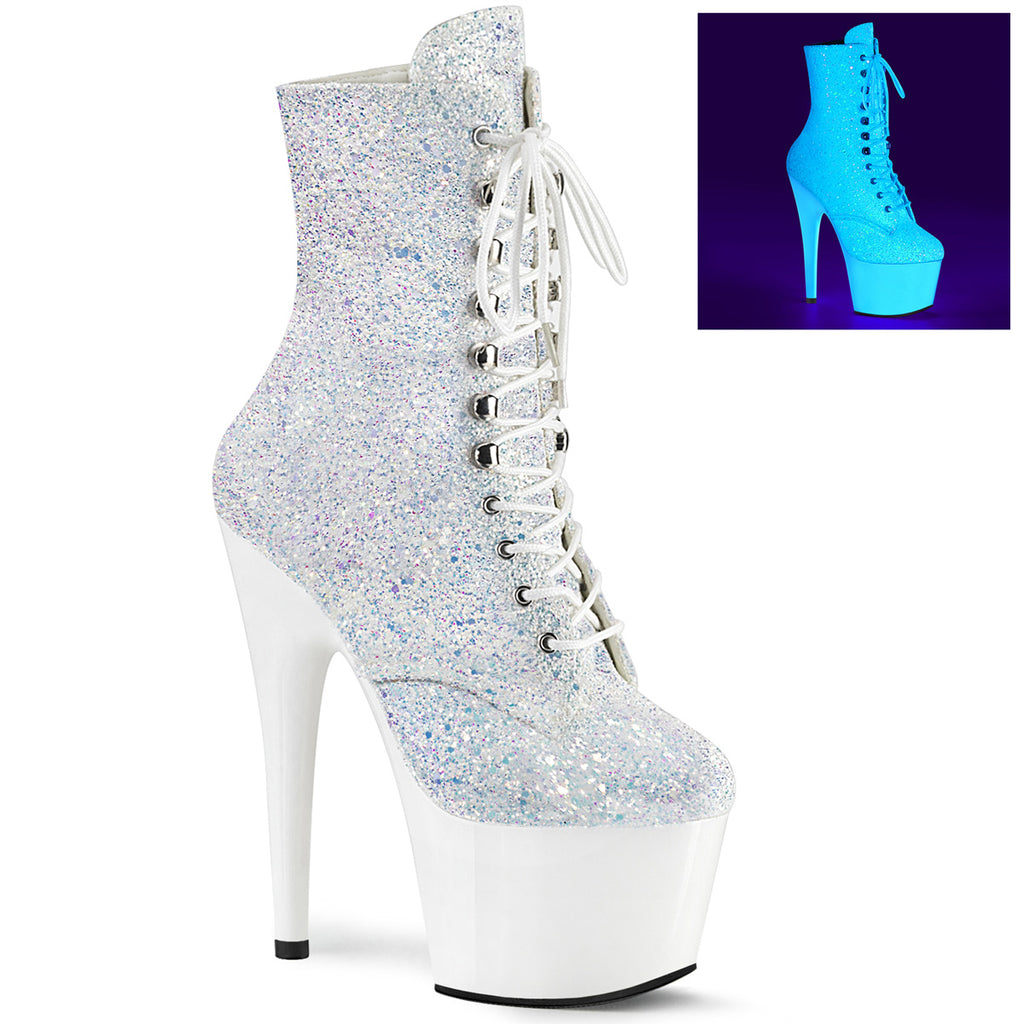 Pleaser - Adore 1020LG - Neon White Multi Glitter - 7 inch