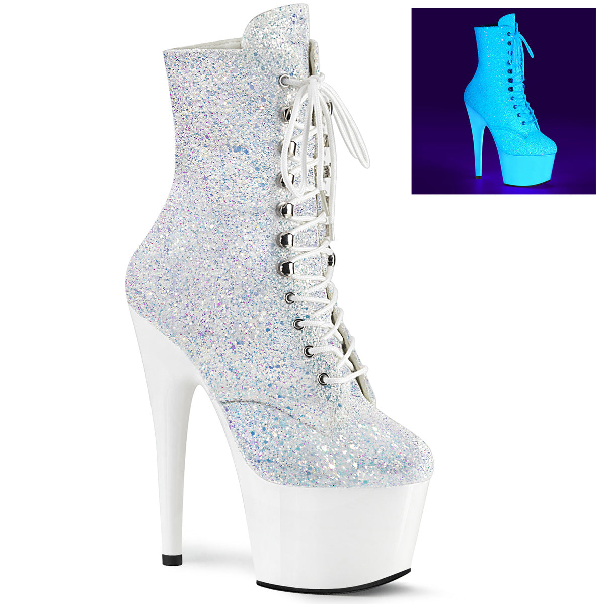Pleaser - Adore 1020LG - Neon White Multi Glitter - 7 inch