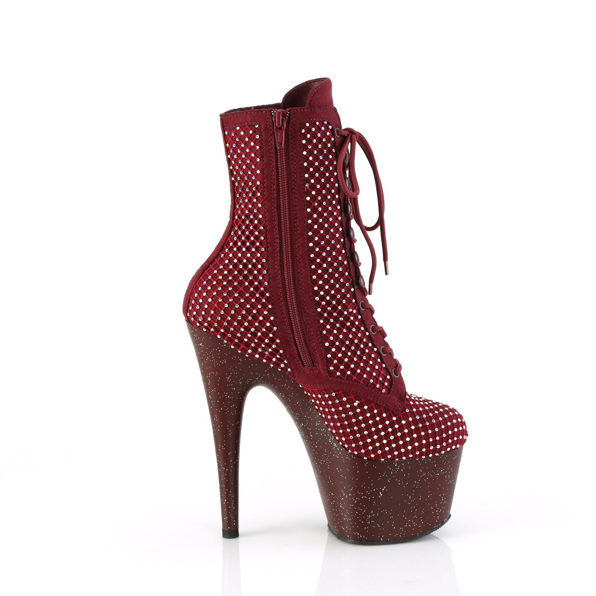 Pleaser - Adore 1020RM - Burgundy Faux Suede-Rhinestones Mesh - 7 inch