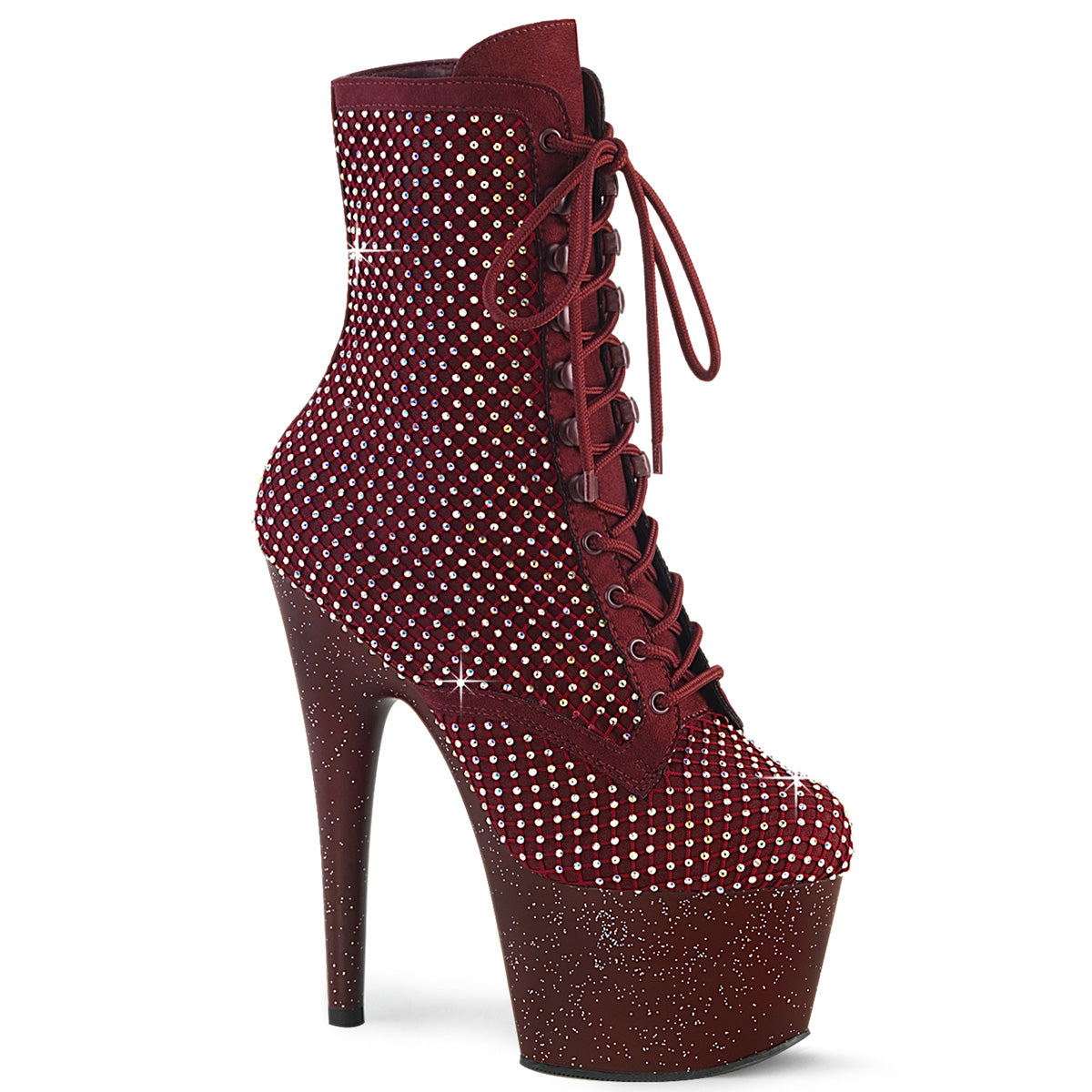 Pleaser - Adore 1020RM - Burgundy Faux Suede-Rhinestones Mesh - 7 inch