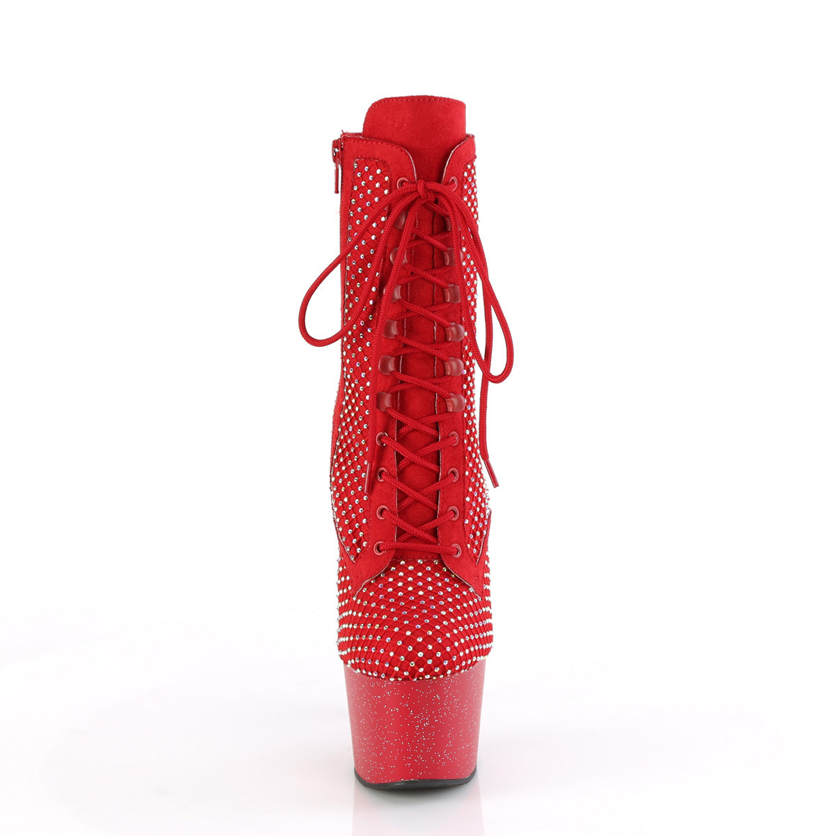Pleaser - Adore 1020RM - Red Faux Suede-Rhinestones Mesh - 7 inch