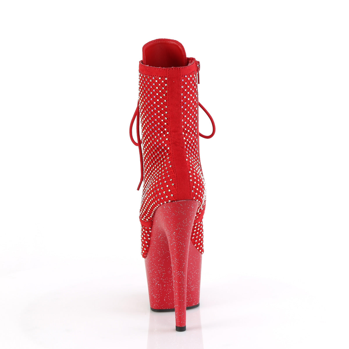 Pleaser - Adore 1020RM - Red Faux Suede-Rhinestones Mesh - 7 inch