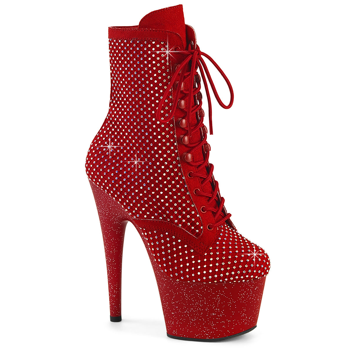 Pleaser - Adore 1020RM - Red Faux Suede-Rhinestones Mesh - 7 inch