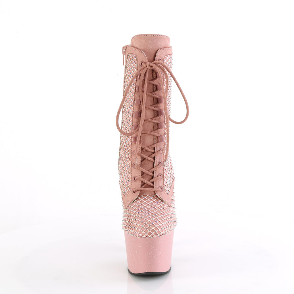 Pleaser - Adore 1020RM - Salmon Pink Faux Suede-Rhinestones Mesh - 7 inch