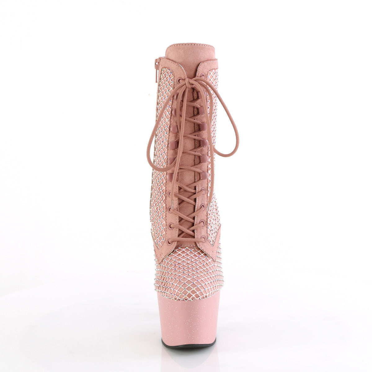 Pleaser - Adore 1020RM - Salmon Pink Faux Suede-Rhinestones Mesh - 7 inch