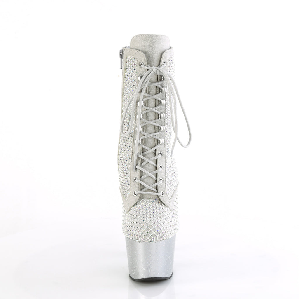 Pleaser - Adore 1020RM - Silver Faux Sude-Rhinestones Mesh - 7 inch