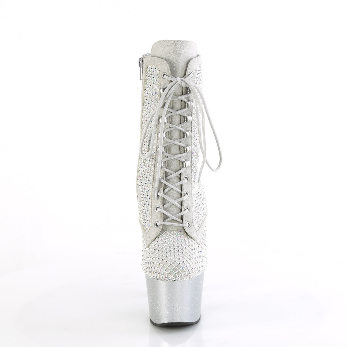 Pleaser - Adore 1020RM - Silver Faux Sude-Rhinestones Mesh - 7 inch