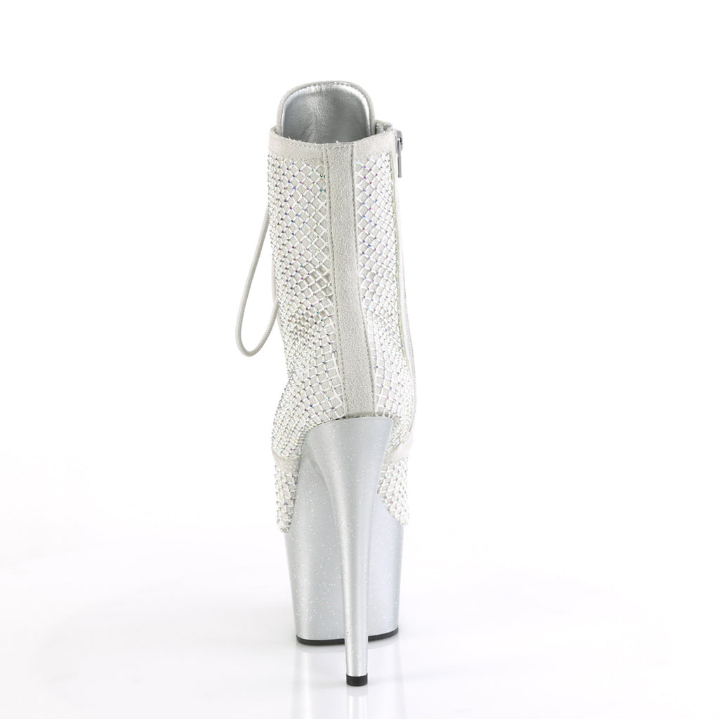 Pleaser - Adore 1020RM - Silver Faux Sude-Rhinestones Mesh - 7 inch