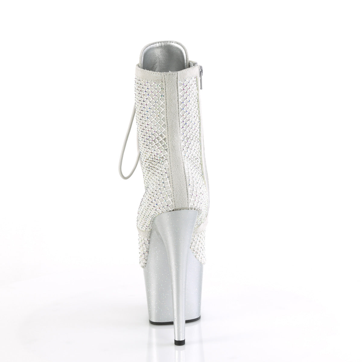 Pleaser - Adore 1020RM - Silver Faux Sude-Rhinestones Mesh - 7 inch