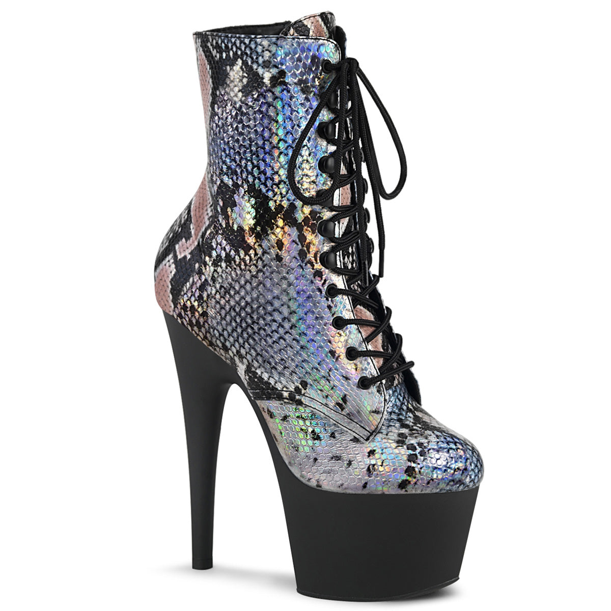 Pleaser - Adore 1020SP - Silver Holographique Snake Print - 7 inch