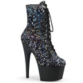 Pleaser - Adore 1020SPLAT - Black Velvet-Silver Holographique - 7 inch