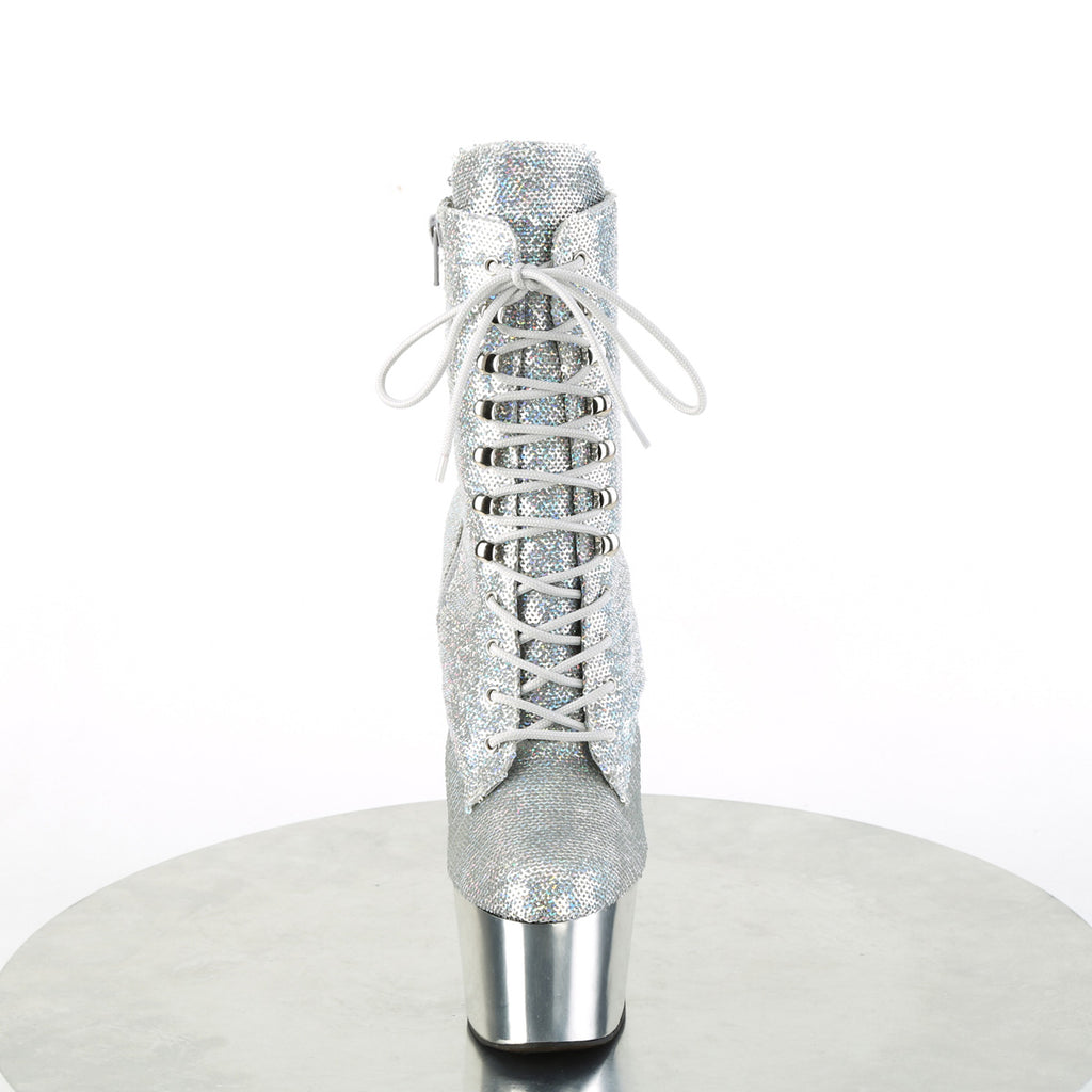 Pleaser - Adore 1020SQ-02 - Silver Holographique Sequins - 7 inch