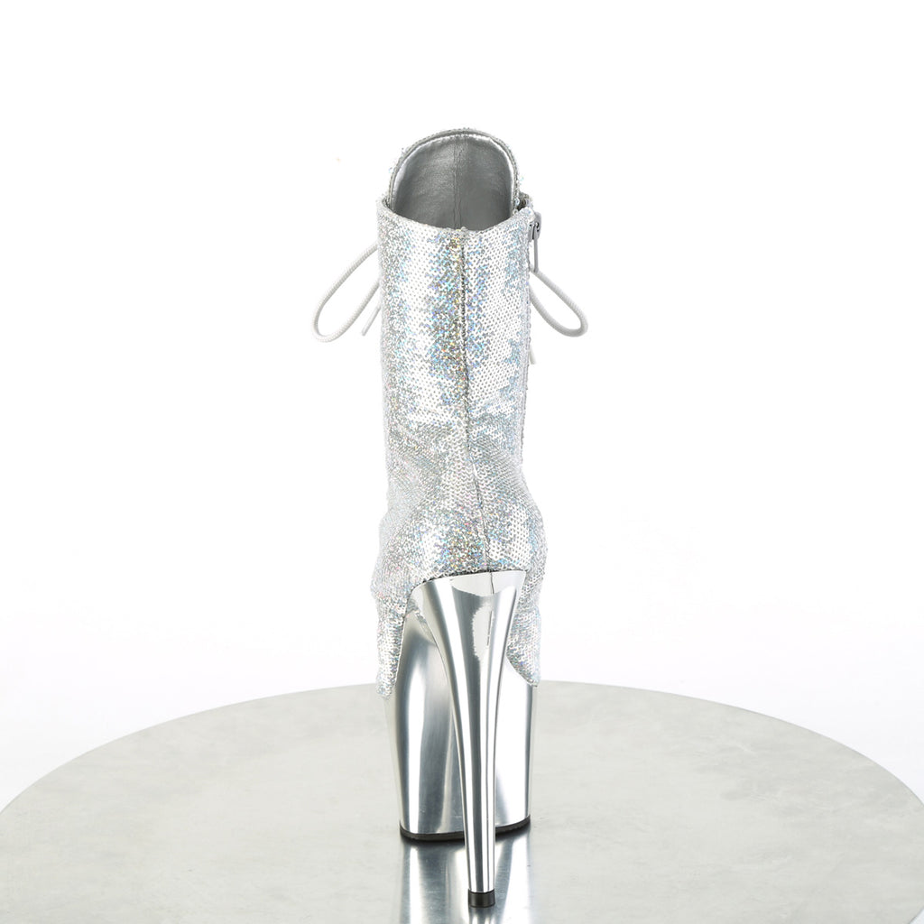 Pleaser - Adore 1020SQ-02 - Silver Holographique Sequins - 7 inch