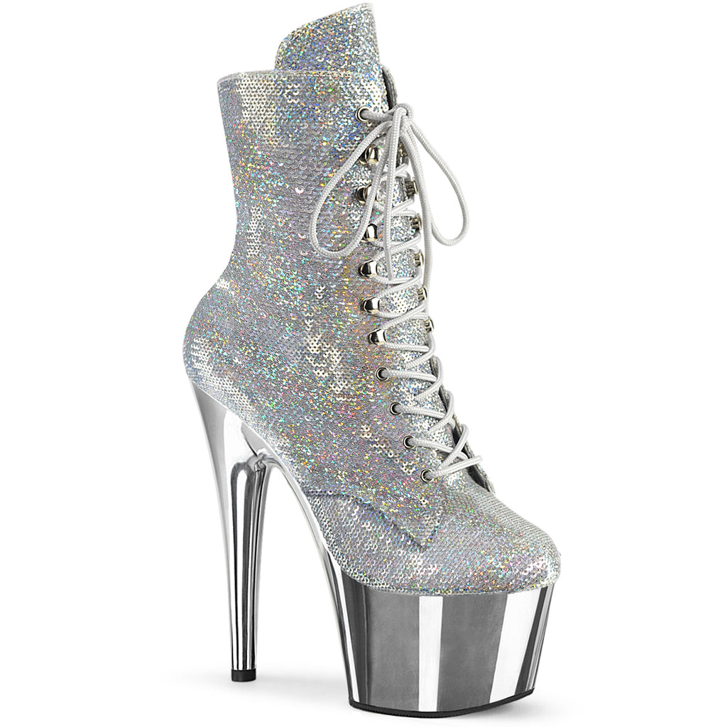 Pleaser - Adore 1020SQ-02 - Silver Holographique Sequins - 7 inch