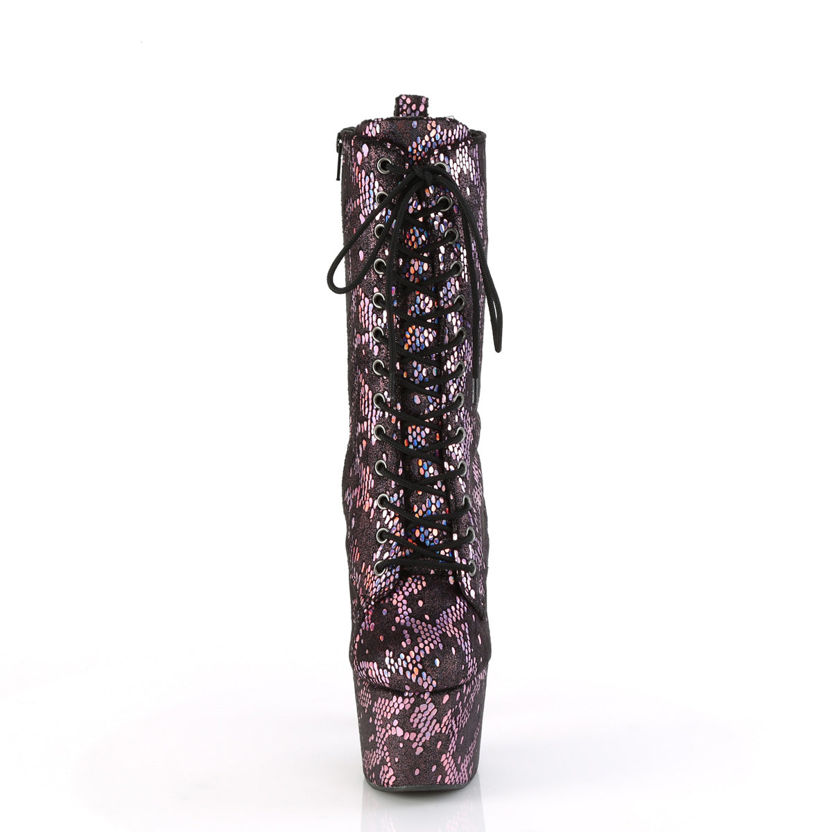 Pleaser - Adore 1040SPF - Baby Pink Metallic Holographique Snake Print Fabric - 7 inch