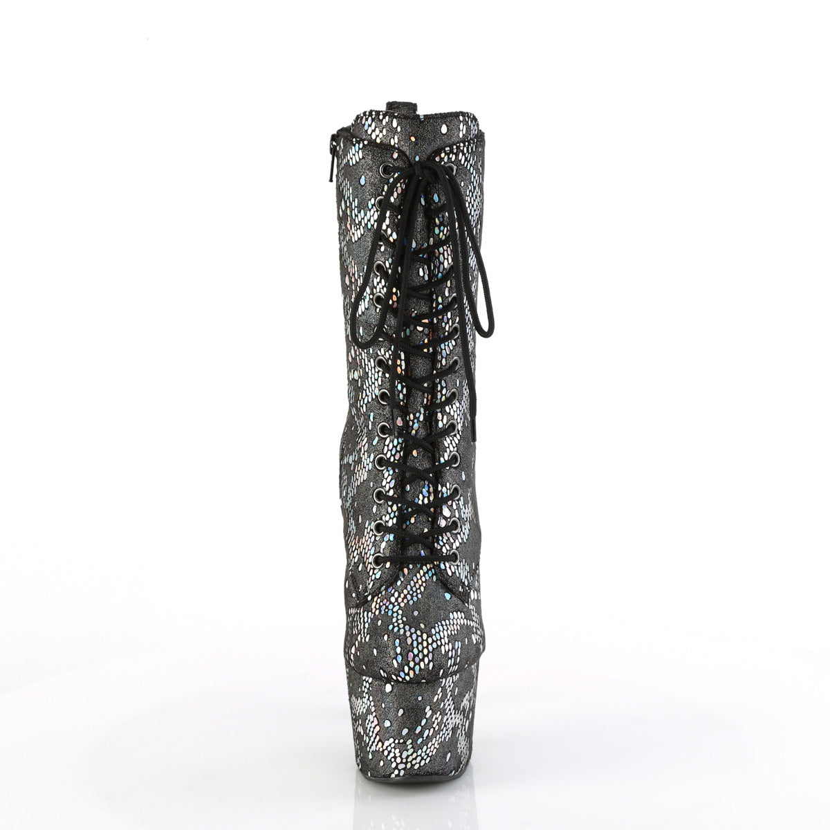 Pleaser - Adore 1040SPF - Silver Metallic Holographique Snake Print Fabric - 7 inch