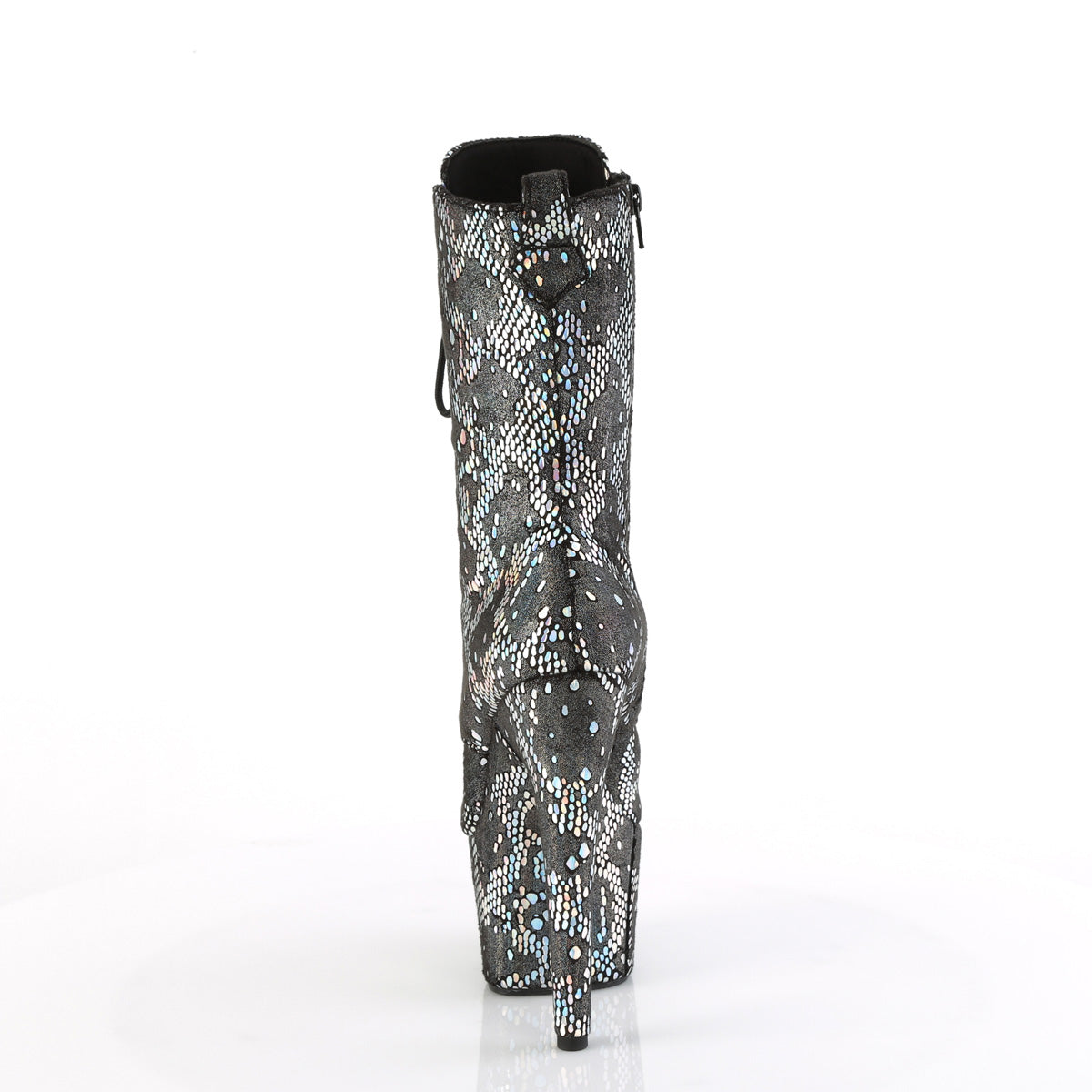 Pleaser - Adore 1040SPF - Silver Metallic Holographique Snake Print Fabric - 7 inch