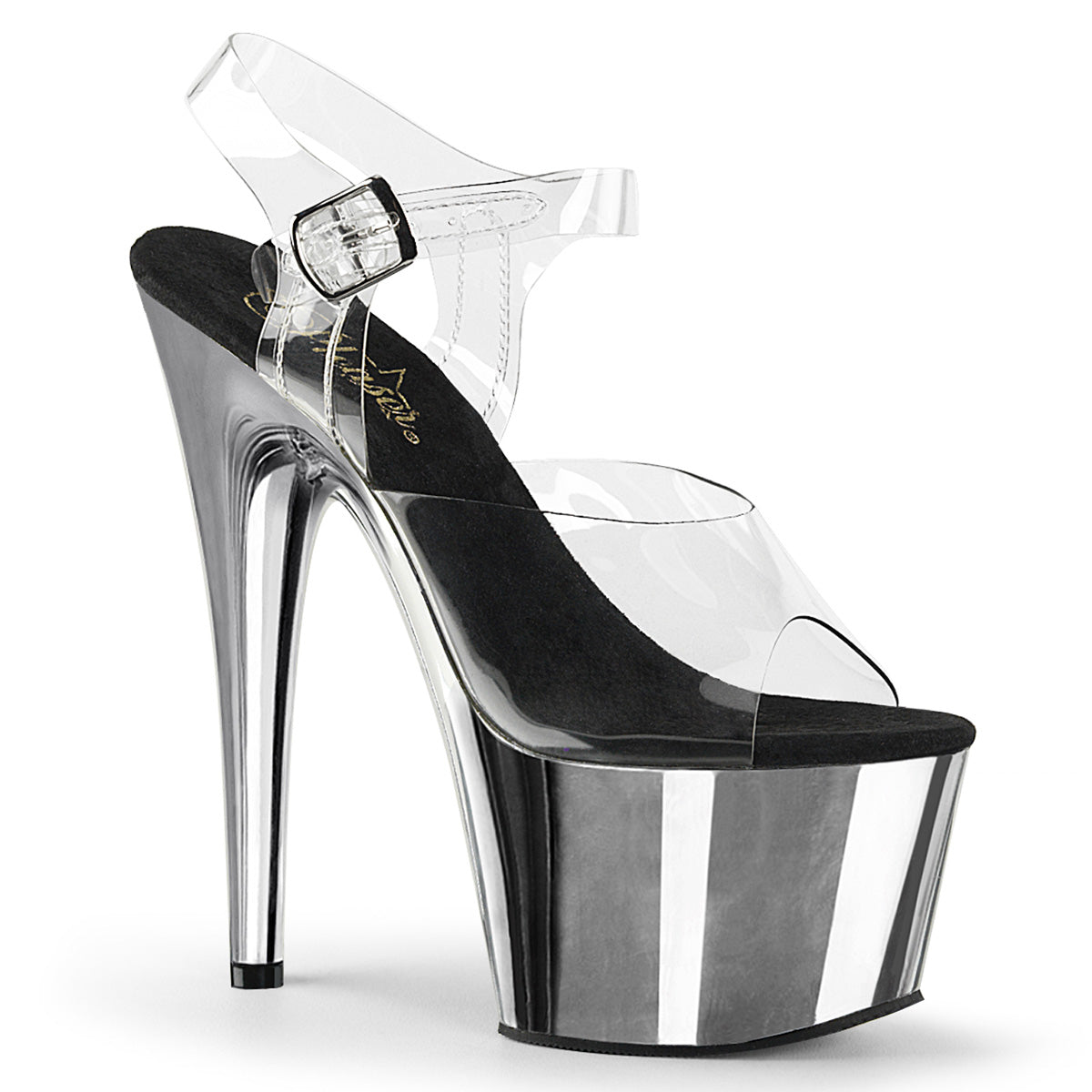 Pleaser - Adore 708 - Silver Chrome & Black - 7 inch