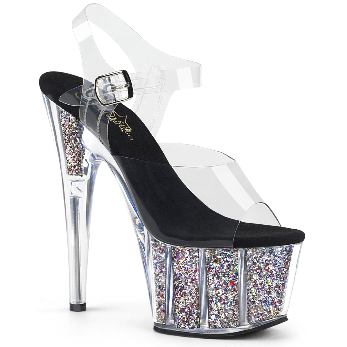 Pleaser - Adore 708CG - Silver Confetti Glitter - 7 inch