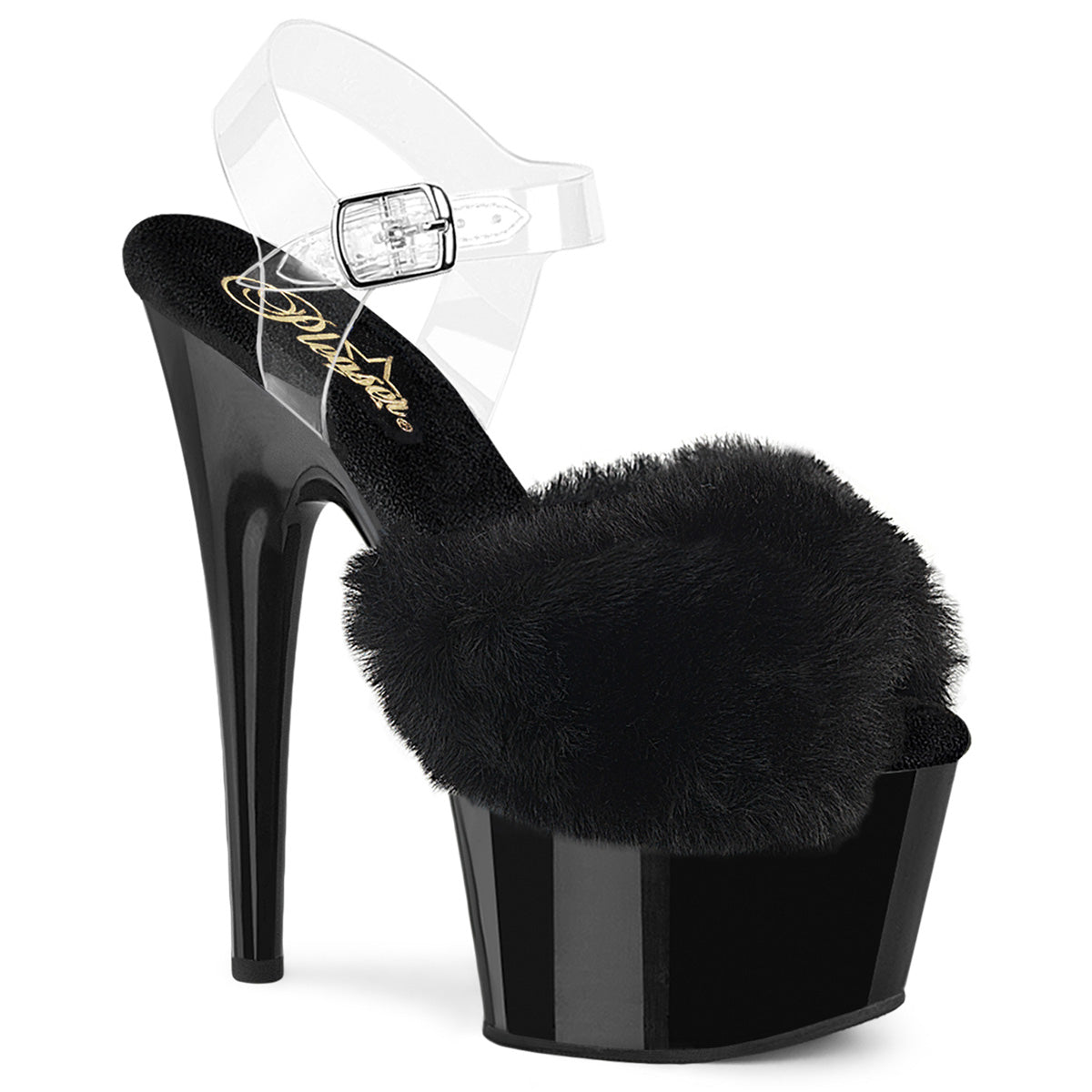 Pleaser - Adore 708FUR - Black Faux Fur - 7 inch
