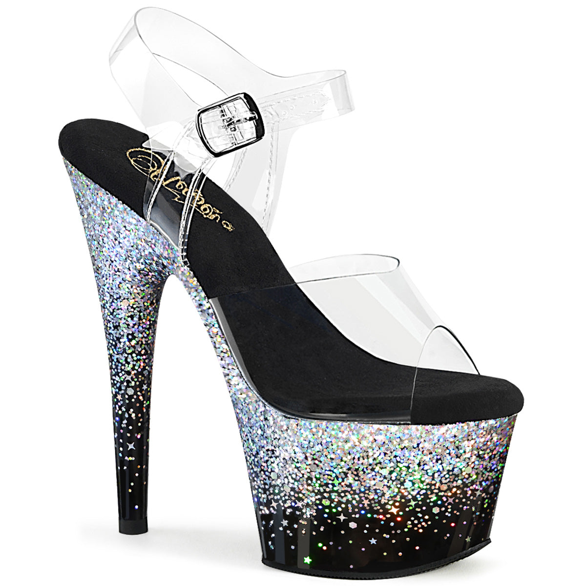 Pleaser - Adore 708SS - Black-Silver Multi Glitter - 7 inch