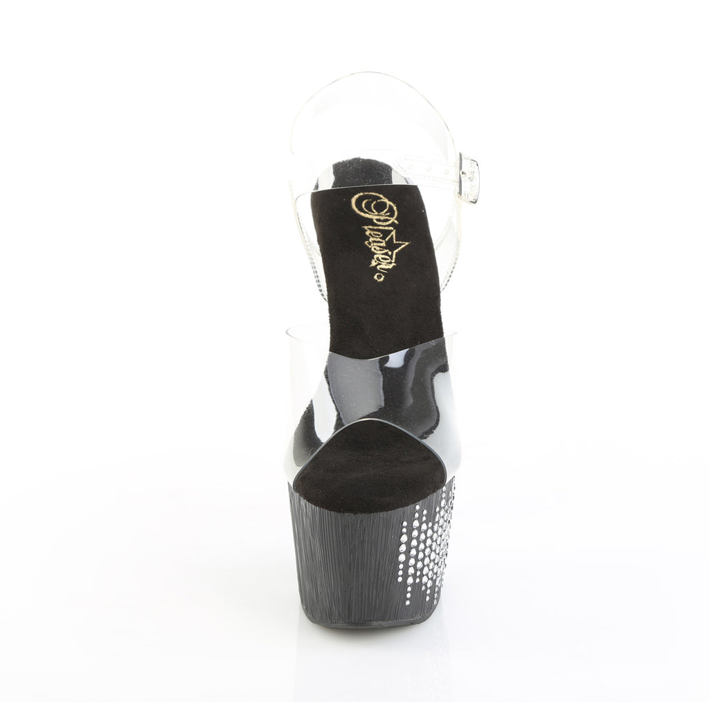 Pleaser - Adore 708WFRS - Black-Silver Rhinestones - 7 inch