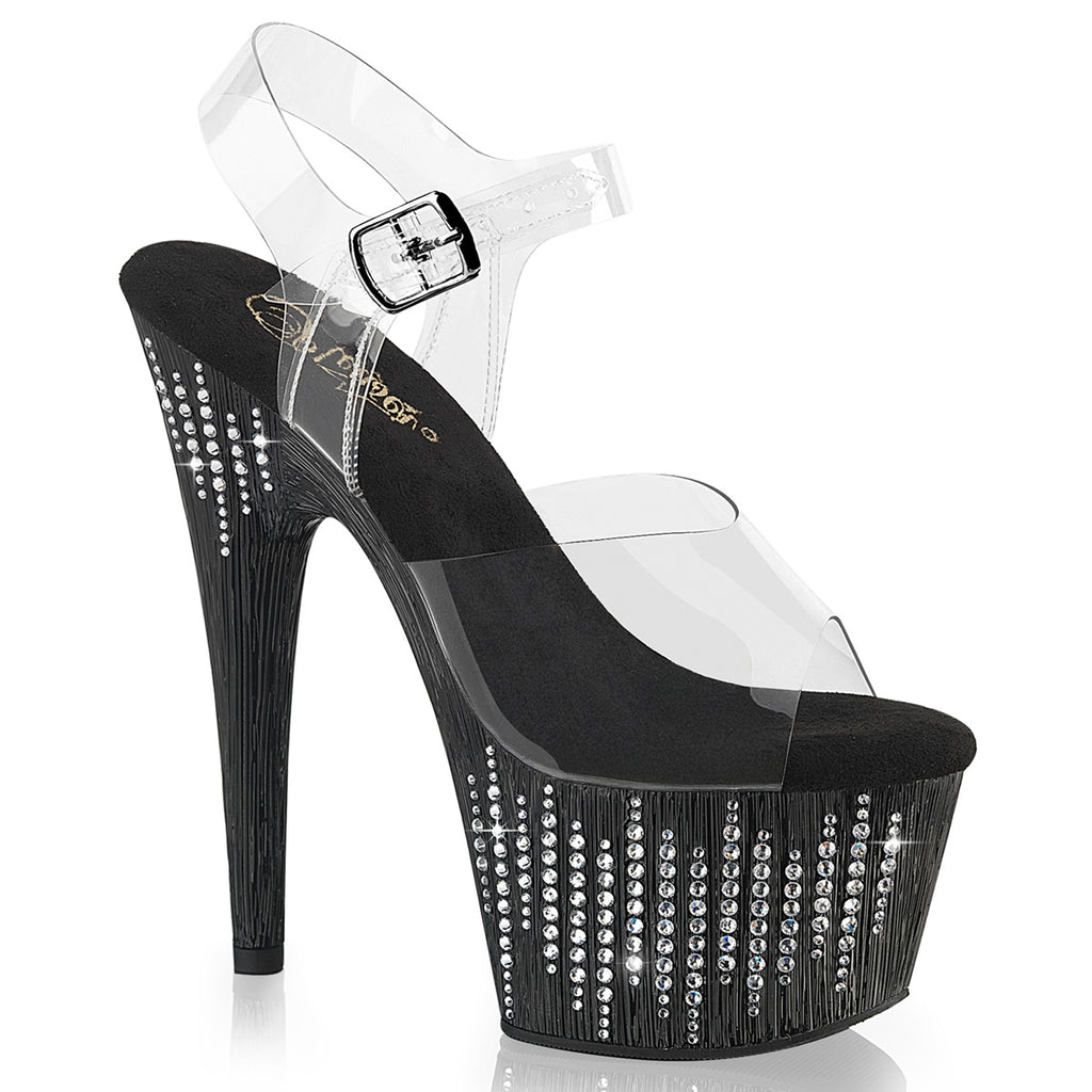 Pleaser - Adore 708WFRS - Black-Silver Rhinestones - 7 inch