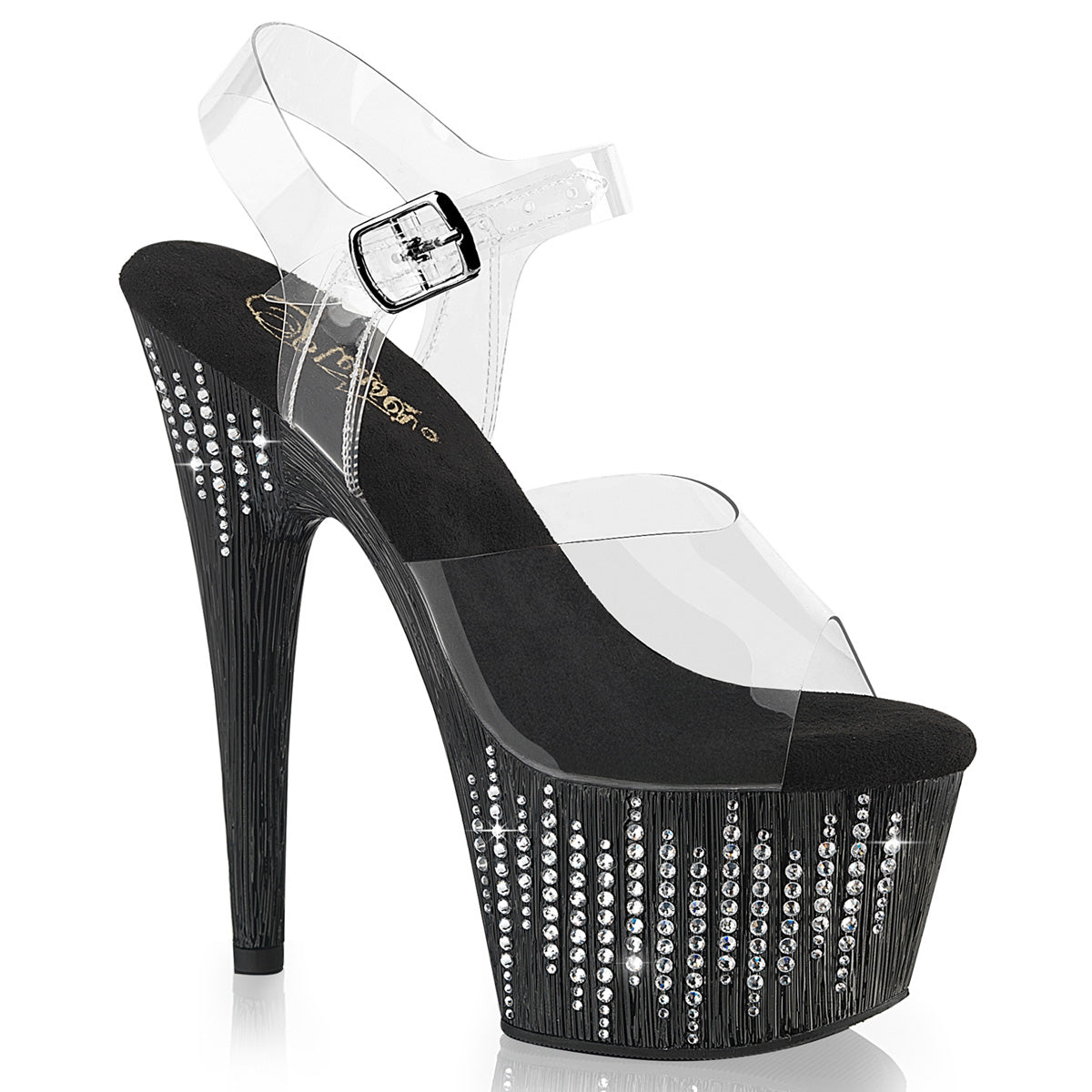Pleaser - Adore 708WFRS - Black-Silver Rhinestones - 7 inch