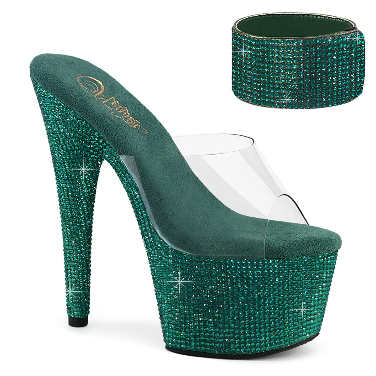 Pleaser - Bejeweled 712RS - Green Rhinestones - 7 inch