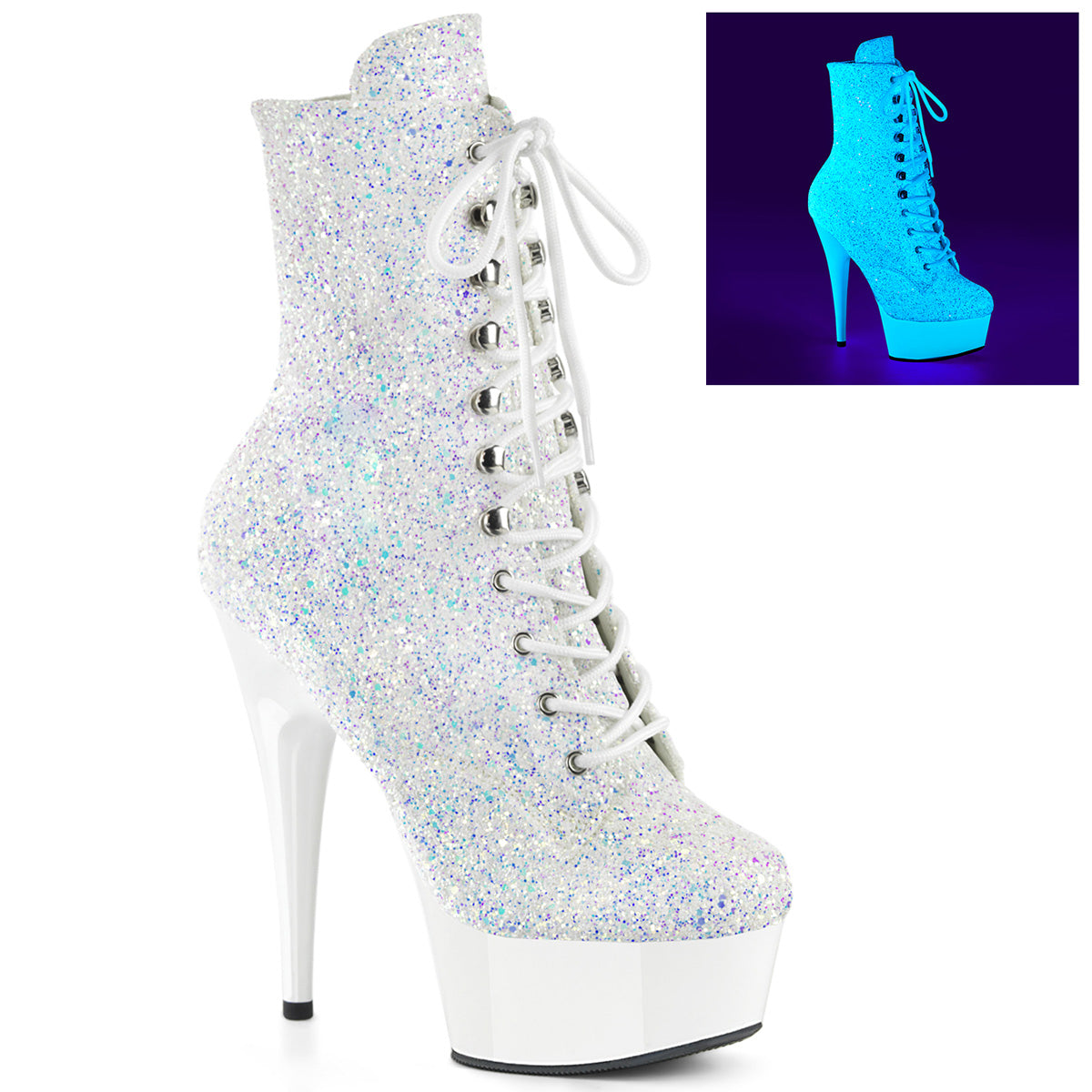 Pleaser - Delight 1020LG - Neon White Multi Glitter - 6 inch