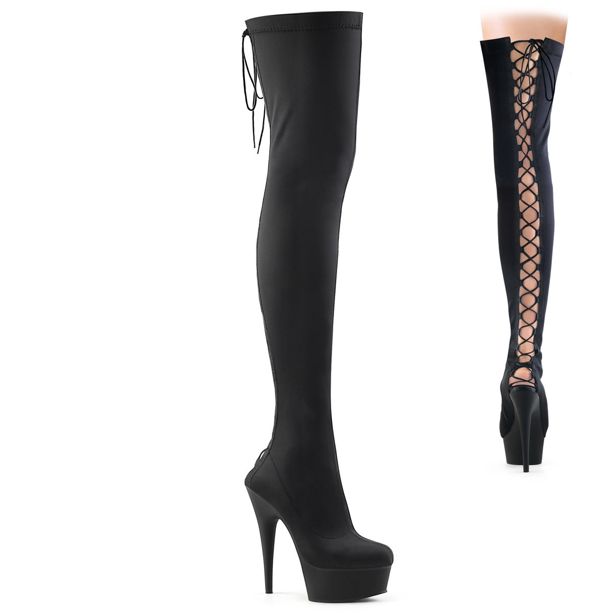 Pleaser - Delight 3003 - Black Lycra - 6 inch