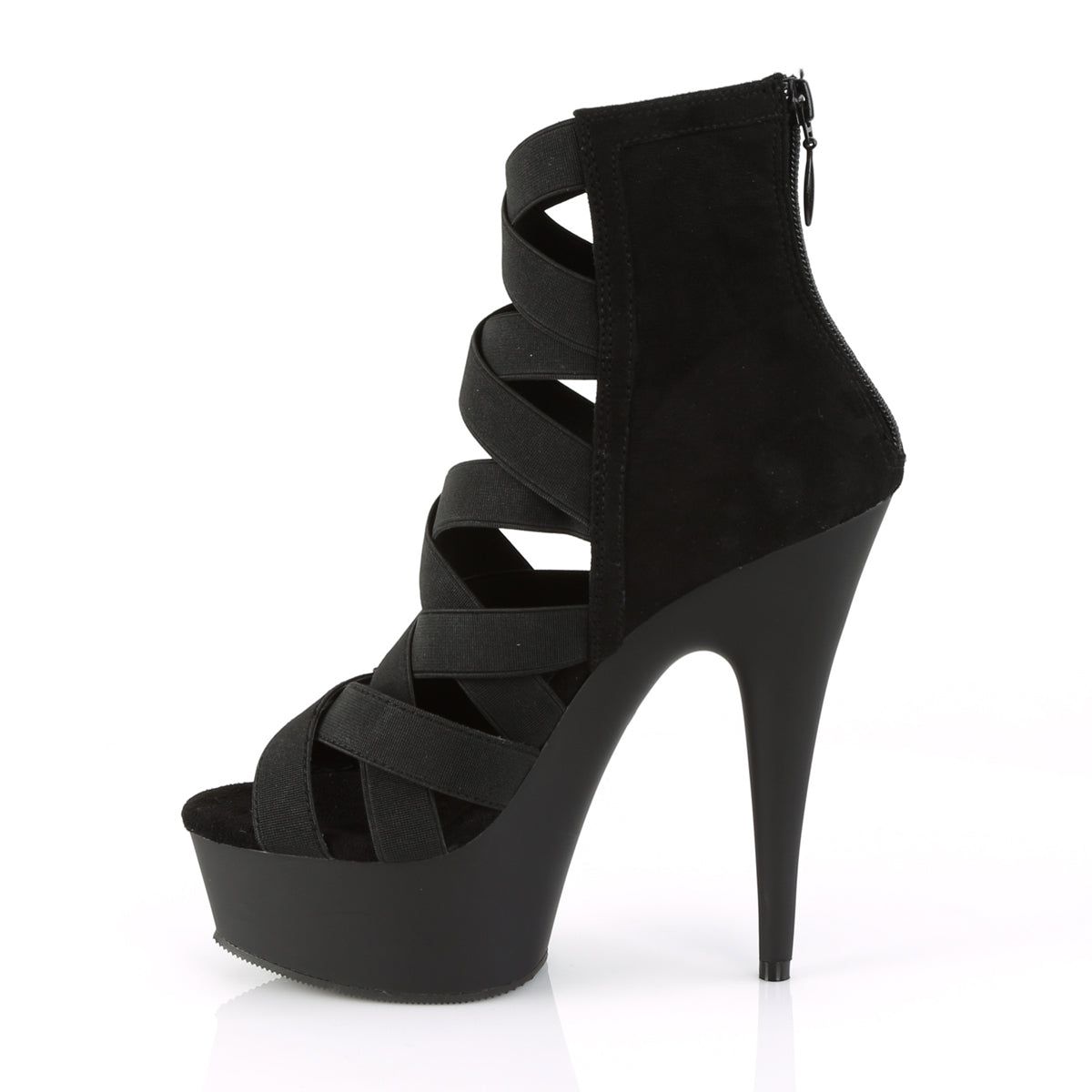 Pleaser - Delight 600-24 - Black Elastic Band-Faux Suede - 6 inch