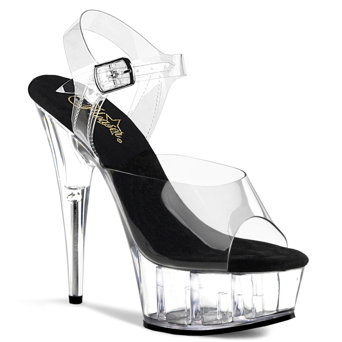 Pleaser - Delight 608 - Clear-Black - 6 inch