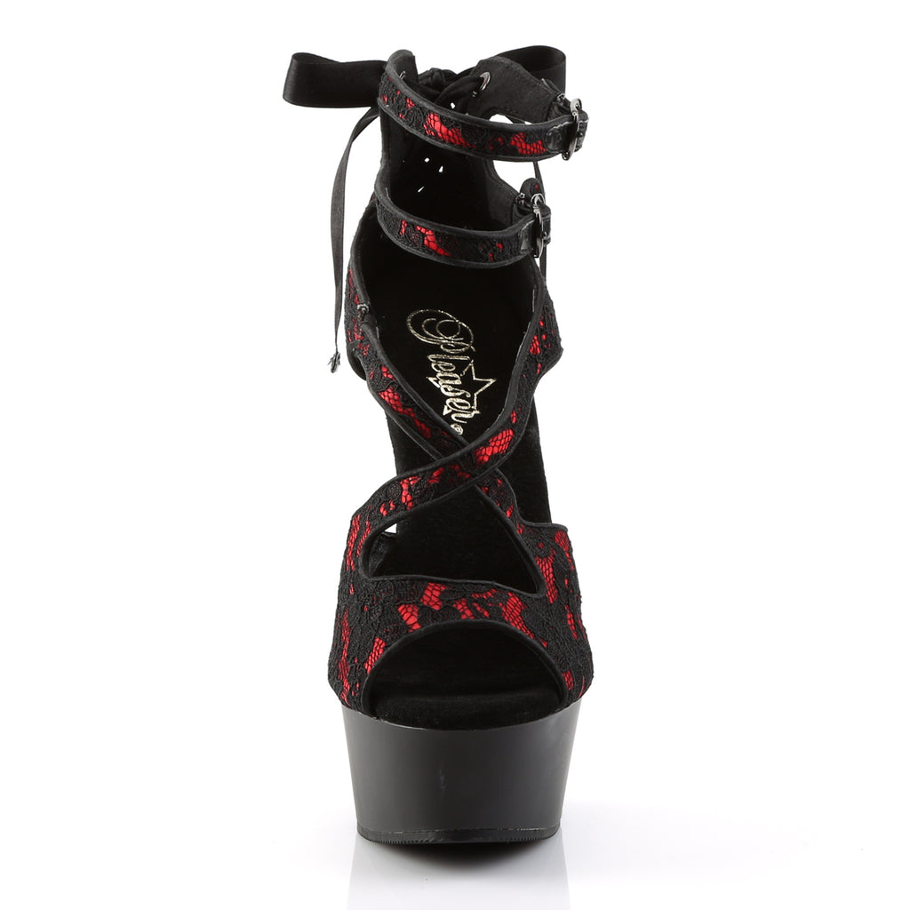 Pleaser - Delight 678LC - Red Satin-Lace - 6 inch
