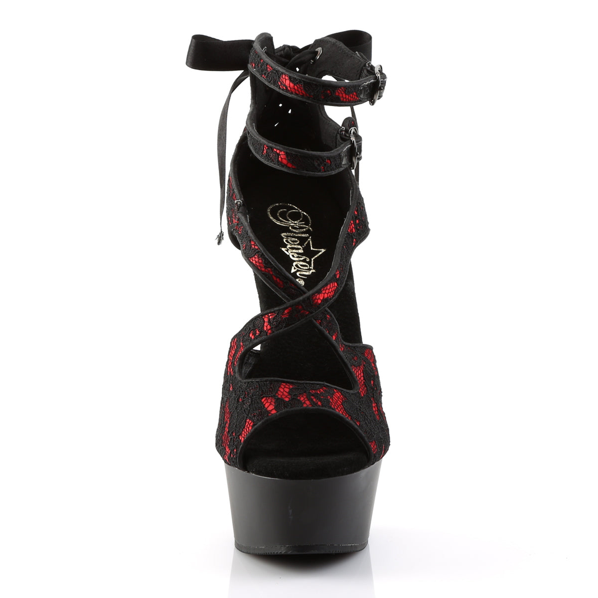 Pleaser - Delight 678LC - Red Satin-Lace - 6 inch