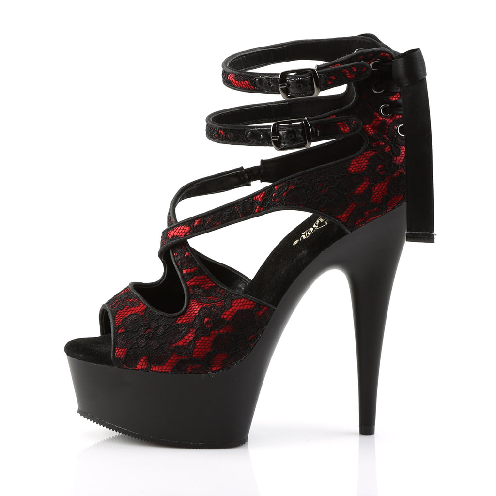 Pleaser - Delight 678LC - Red Satin-Lace - 6 inch