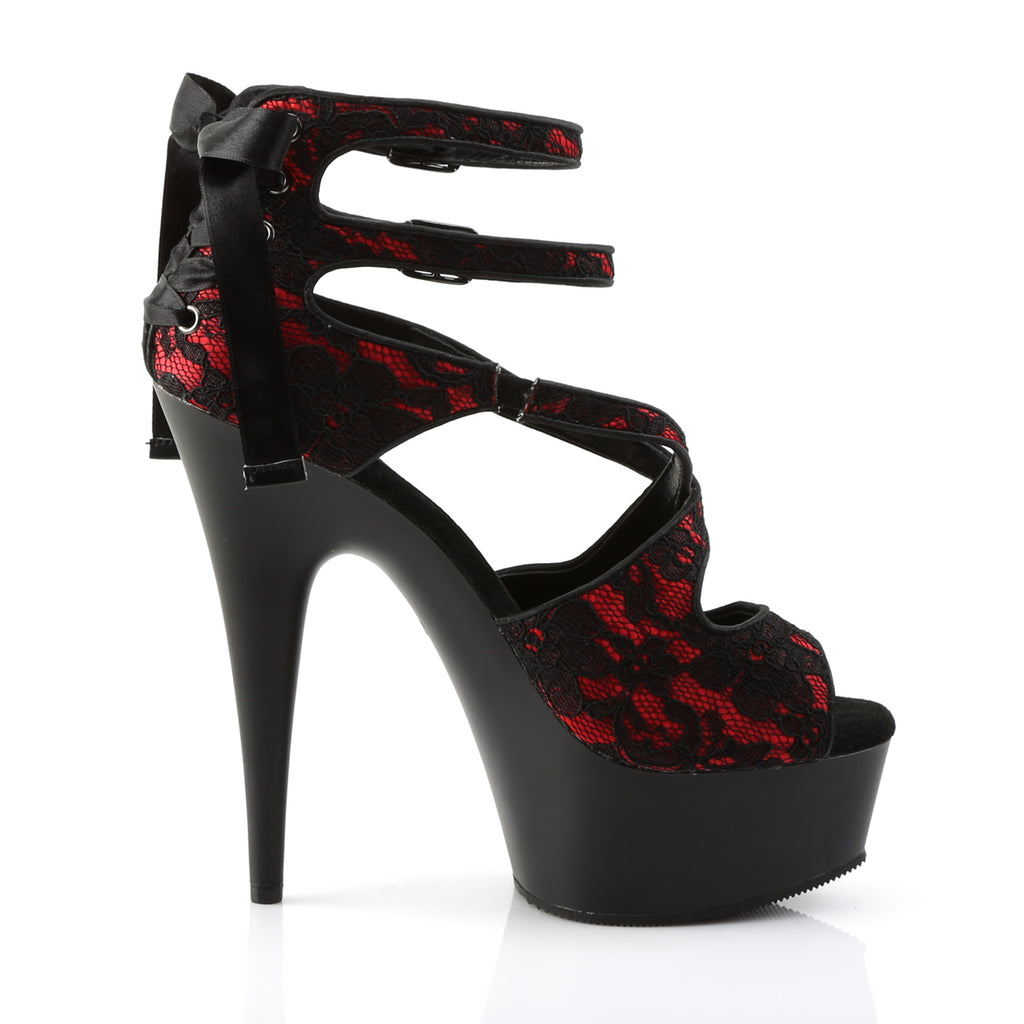 Pleaser - Delight 678LC - Red Satin-Lace - 6 inch