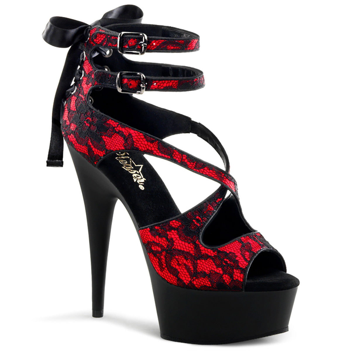 Pleaser - Delight 678LC - Red Satin-Lace - 6 inch