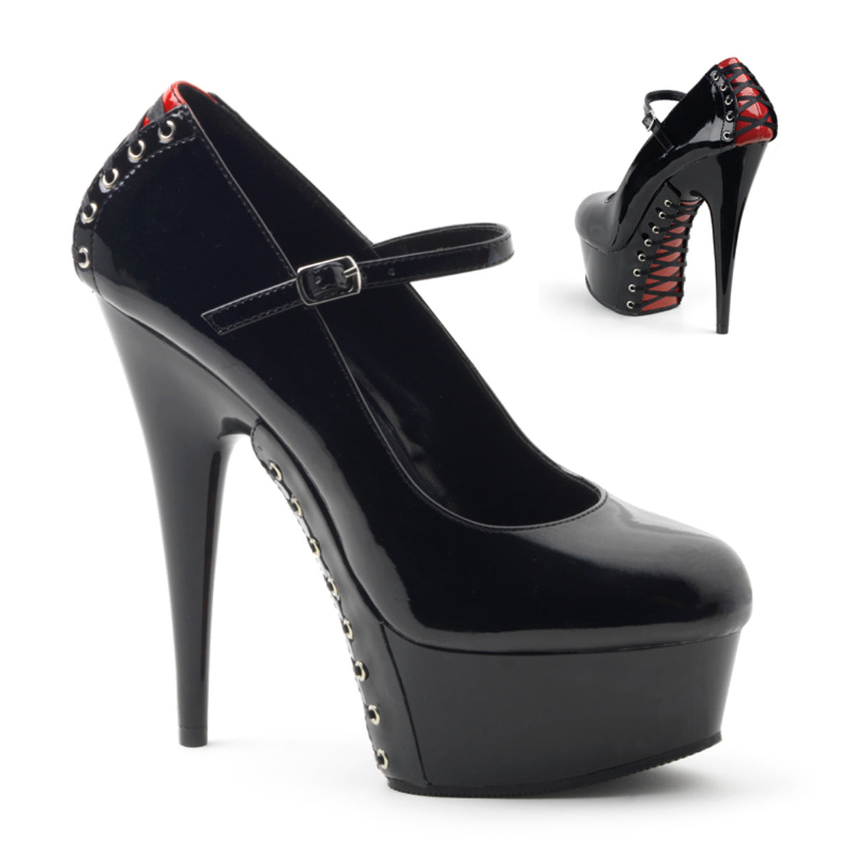 Pleaser - Delight 687FH - Black-Red - 6 inch
