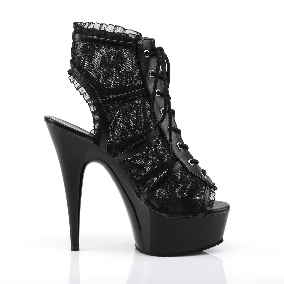 Pleaser - Delight 696LC - Black Mesh-Lace - 6 inch
