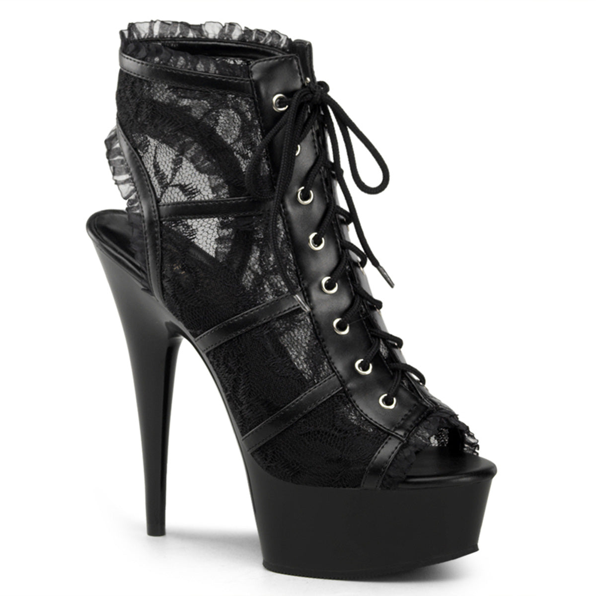 Pleaser - Delight 696LC - Black Mesh-Lace - 6 inch