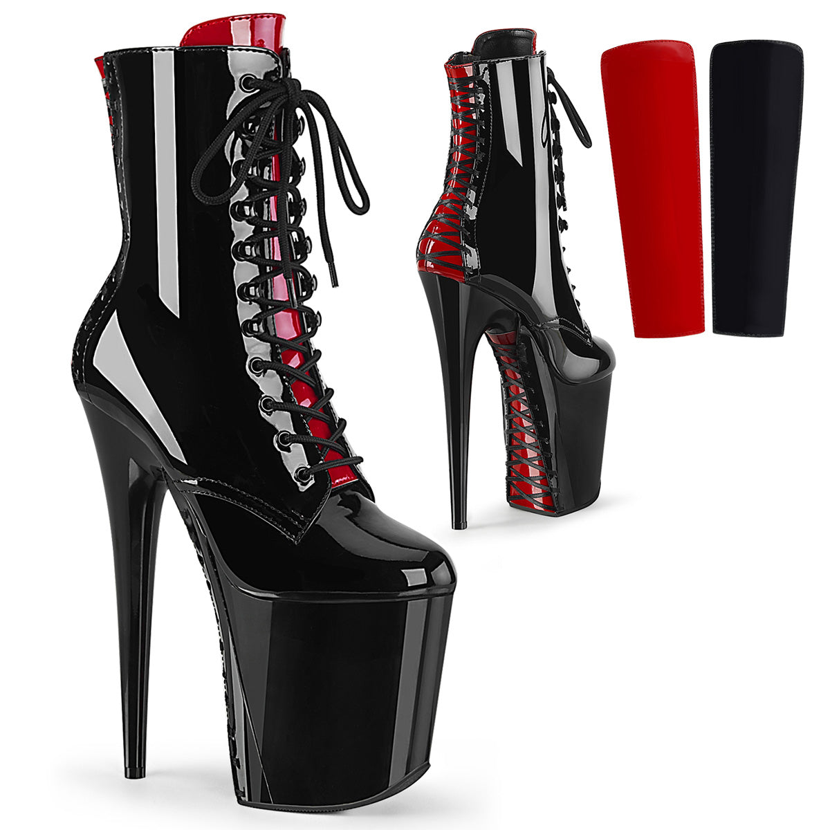 Pleaser - Flamingo 1020FH - Black & Red - 8 inch