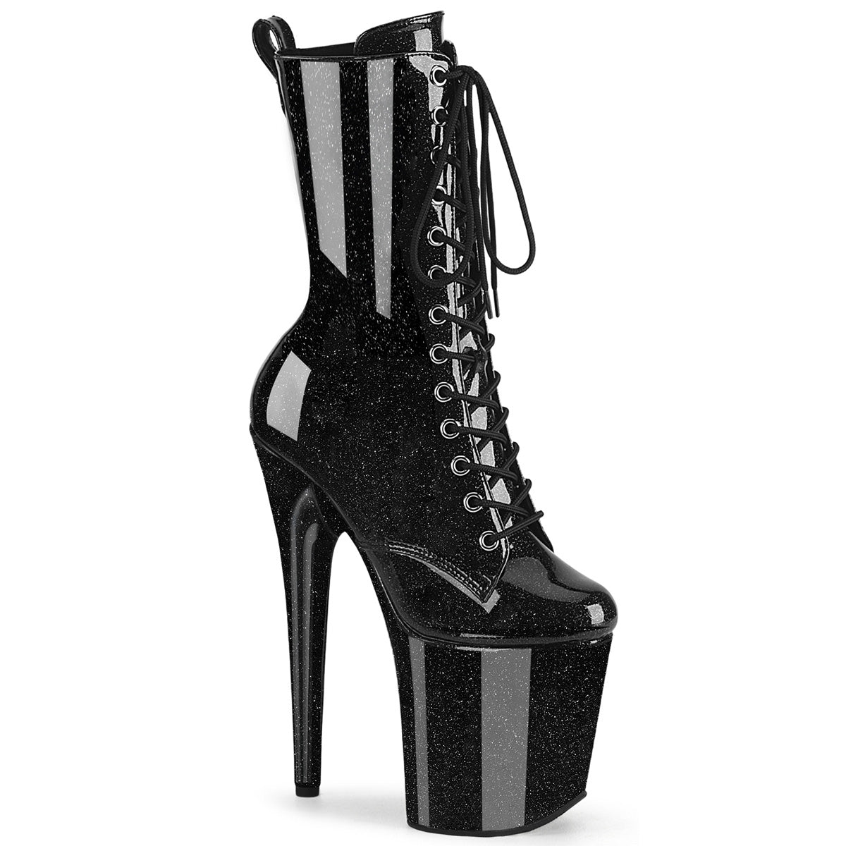 Pleaser - Flamingo 1040GP - Black Glitter - 8 inch