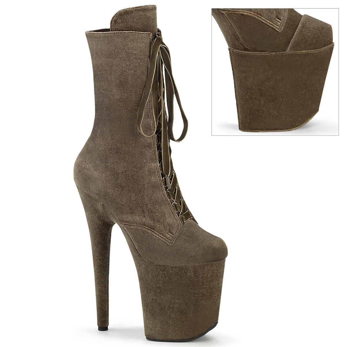 Pleaser - Flamingo 1045VEL - Khaki Velvet - 8 inch